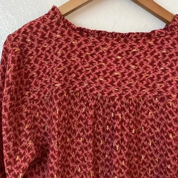Paige M Like New Doris Red Orange Metallic Fringe Neck Button Down Blouse - Picture 11 of 12